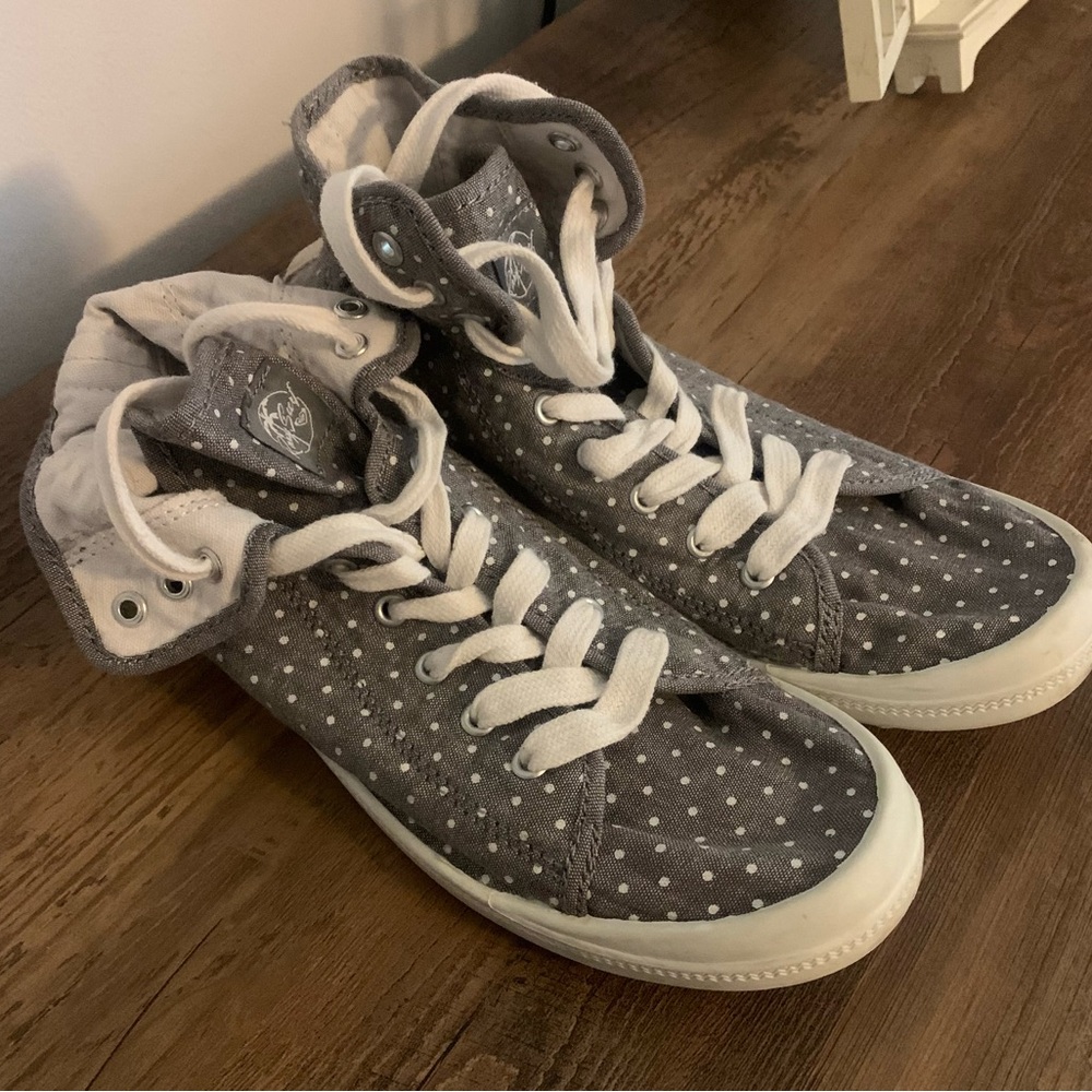Roxy High Top Sneakers Rae Mid Gray White Polka Dot Women’s 9 1/2